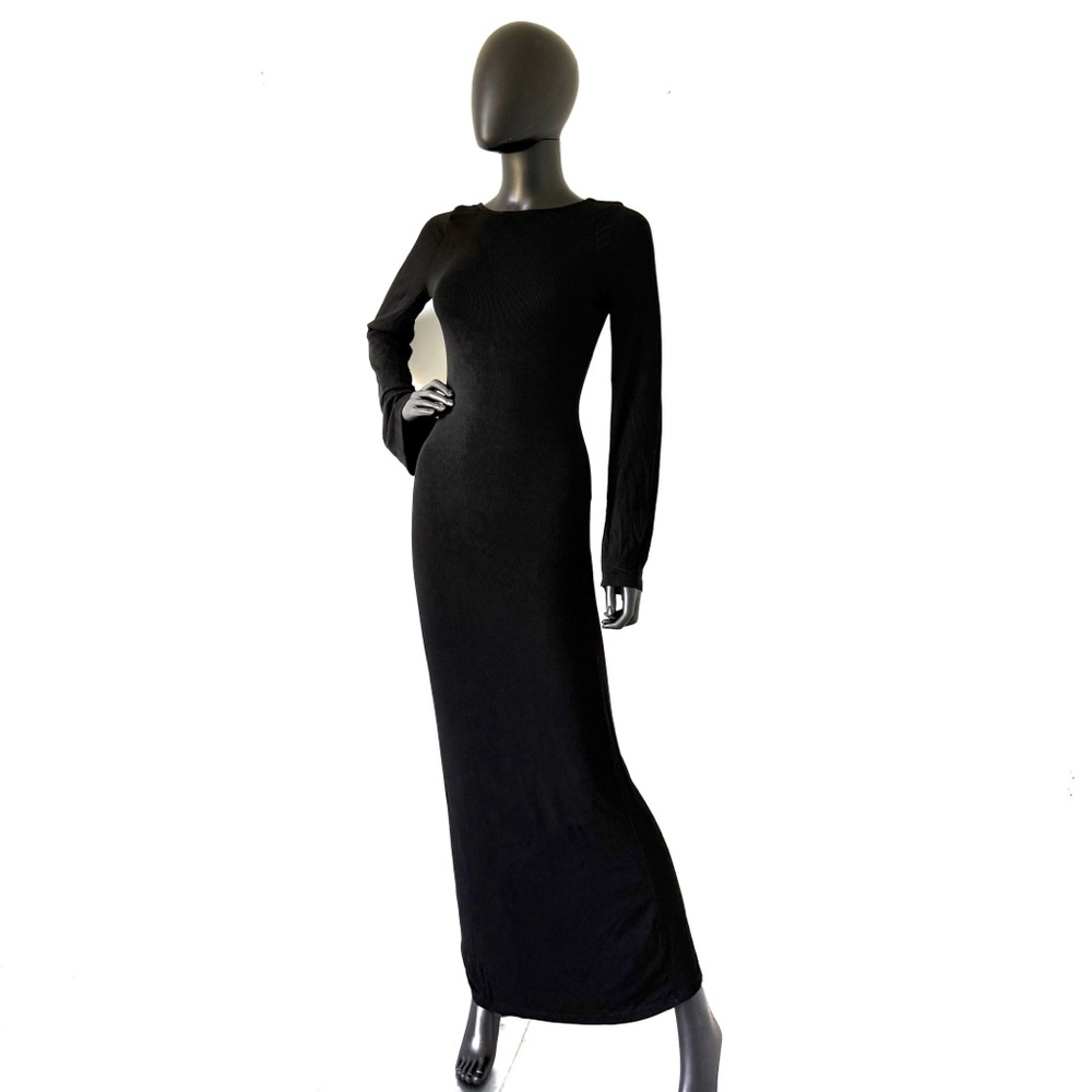 Backless Long Maxi Dress Open Back Ribbed Dress Long Flare Sleeve Slim Fit
